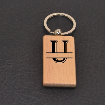 Schlüsselanhänger Holz rechteckig mit Monogramm U